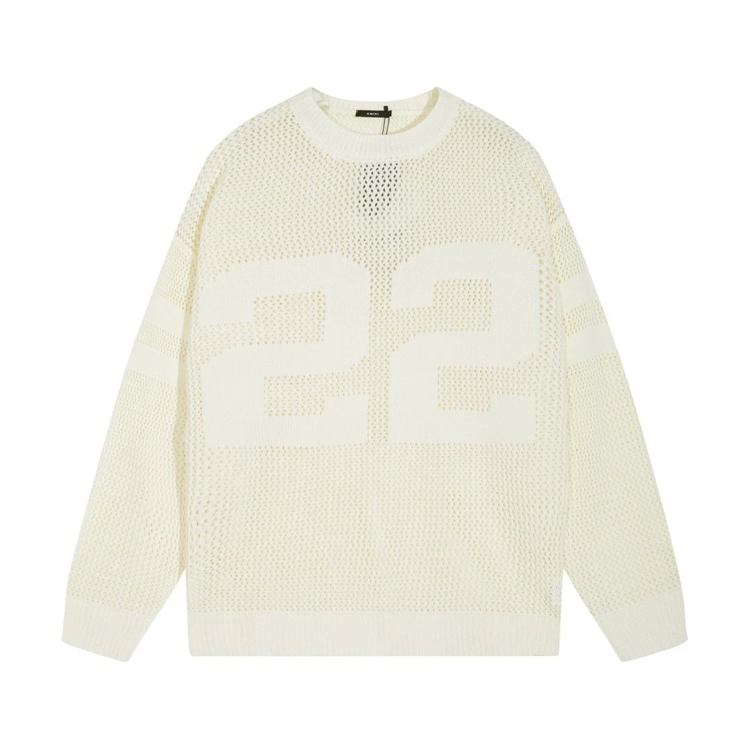 Amiri Sweater 2024Autumn and Winter New Hollow Jacquard Letter Pattern Knitted Sweater Men and Women Same Style