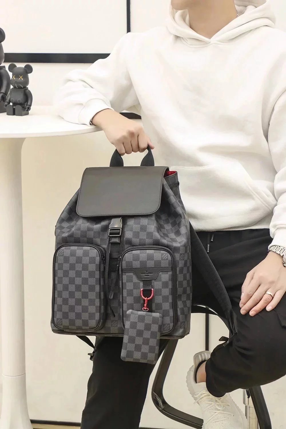 Louis Vuitton LV Backpack Top version New Black Plaid Backpack Backpack Schoolbag Men Travel Backpack N40279Men's Schoolbag Hiking Backpack Large Backpack Men