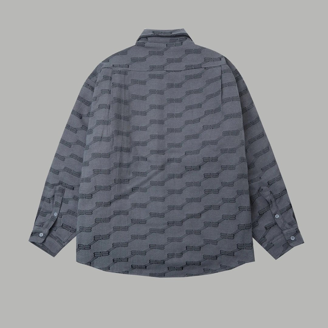 Balenciaga Shirt Double B Lock Buckle Jacquard Lapel Shirt Cotton Jacket Casual Loose Versatile Long Sleeve Shirt Coat Unisex24ss Autumn and Winter New Products