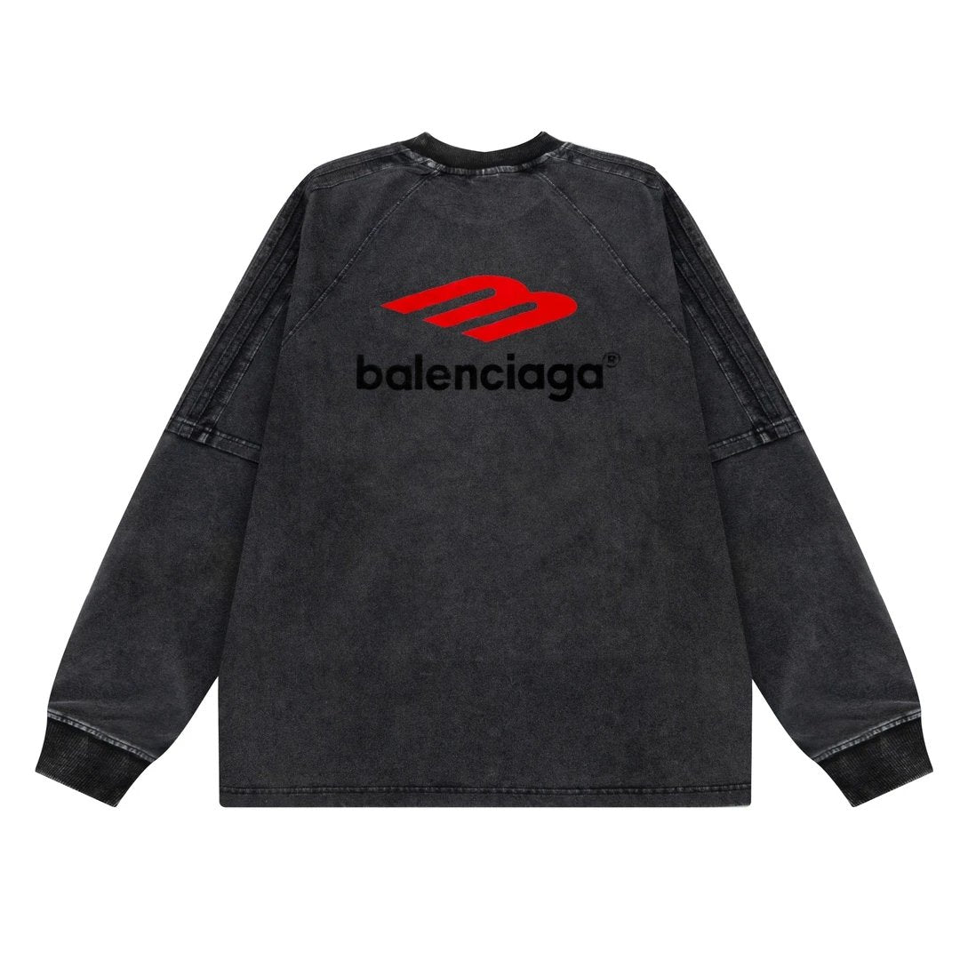 Balenciaga Hoodie New Style Fake Two-Piece Long Sleeve T Round Neck Sweatshirt Long Sleeve Base Shirt Jacket Top Fashion Unisex Sports Casual Loose Fit Versatile Autumn Winter New Arrival