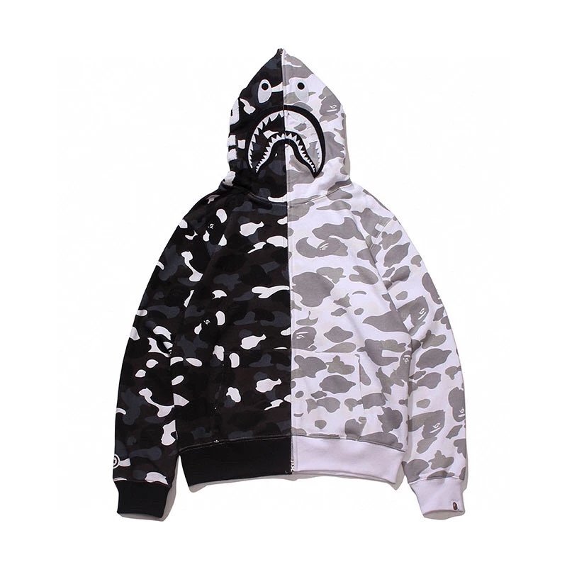 Bape Hoodie Correct Version Japanese Style Fashion Brand Camouflage Shark Head Hooded Sweater Loose Fleece-lined Limited Coat for Men and Women