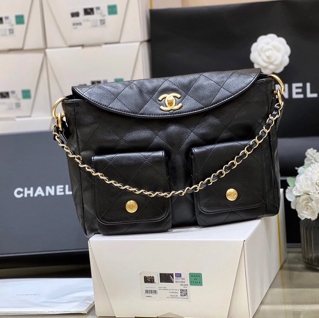 Chanel Women's Bag Top version 【Super Original Genuine Goods Leather】24P New Retro hobo Hippie Bag Motorcycle Bag Chain Underarm Bag Backpack Clutch Messenger Bag Women's Motorcycle Messenger Bag hobo Large Messenger Bag Hippie Bag Hippie hobo Bag