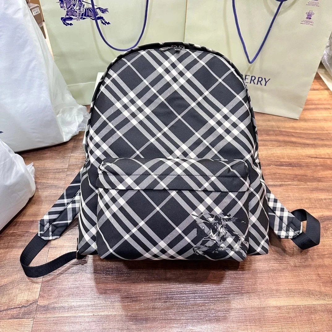 Burberry backpack Top version 【High Quality】Black and White War Horse Backpack New Men's Backpack Casual Backpack Men's and Women's Bags New War Horse Pattern Nylon Cloth Backpack