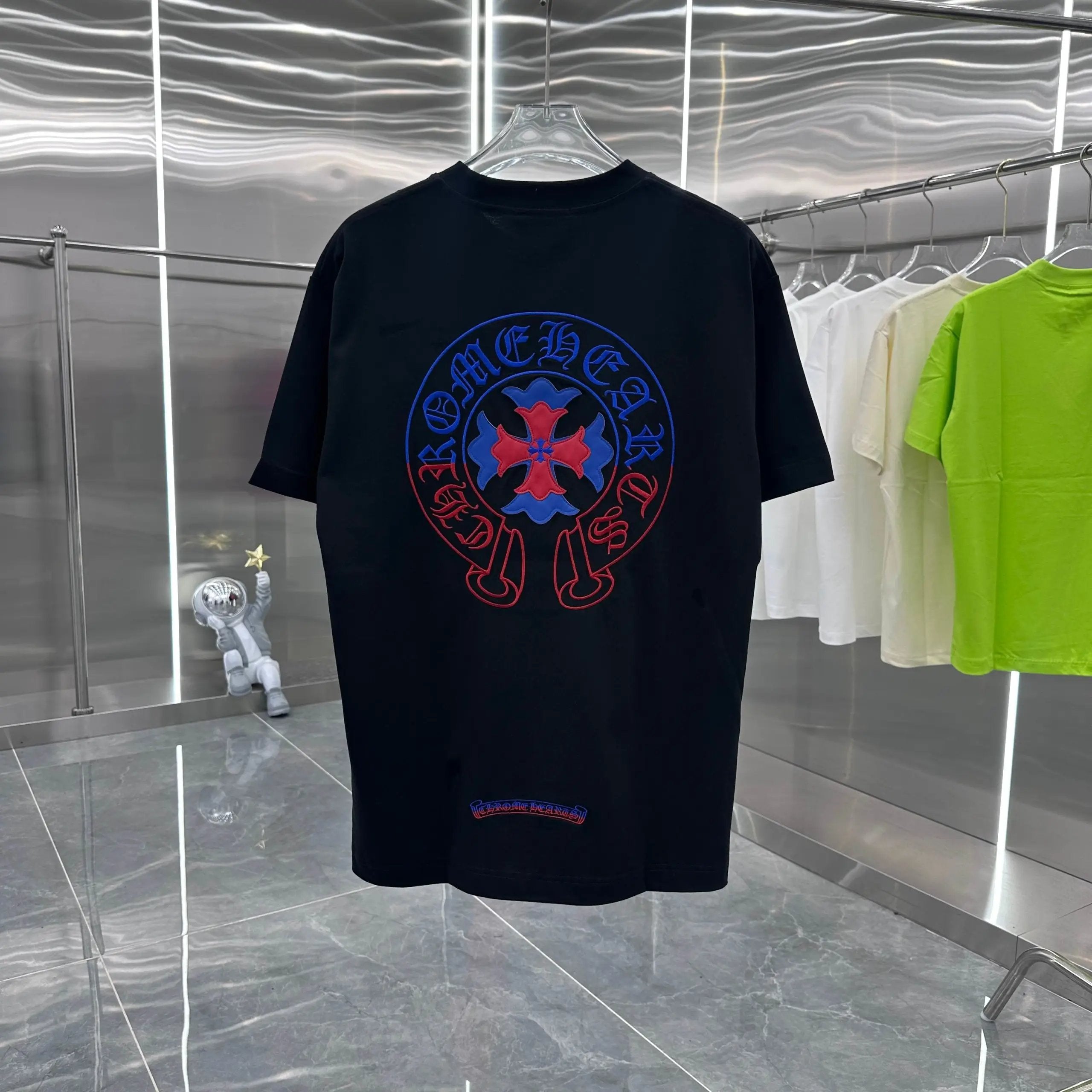 Chrome Hearts T-shirt Front and Back Burnt Flower Patchwork Embroidery logo round Neck Short Sleeve25ss New Pure Cotton Unisex Style T T-shirt OS Loose Fit Base Shirt Half Sleeve T-Shirt Top Half Sleeve