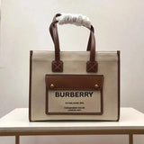 Burberry Women's Bag Top version Mini Two-Tone Canvas Stitching Leather Leather Freya Italian Refined Tote Bag Shoulder Bag Messenger Bag Handbag Women's Bag