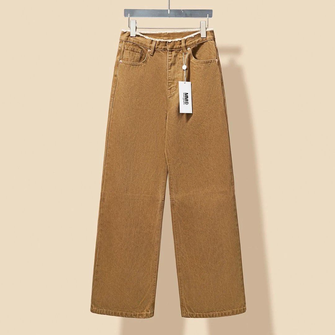 Maison Margiela Jeans Raw Hem Waistband Denim Straight Leg Pants Women Versatile Casual