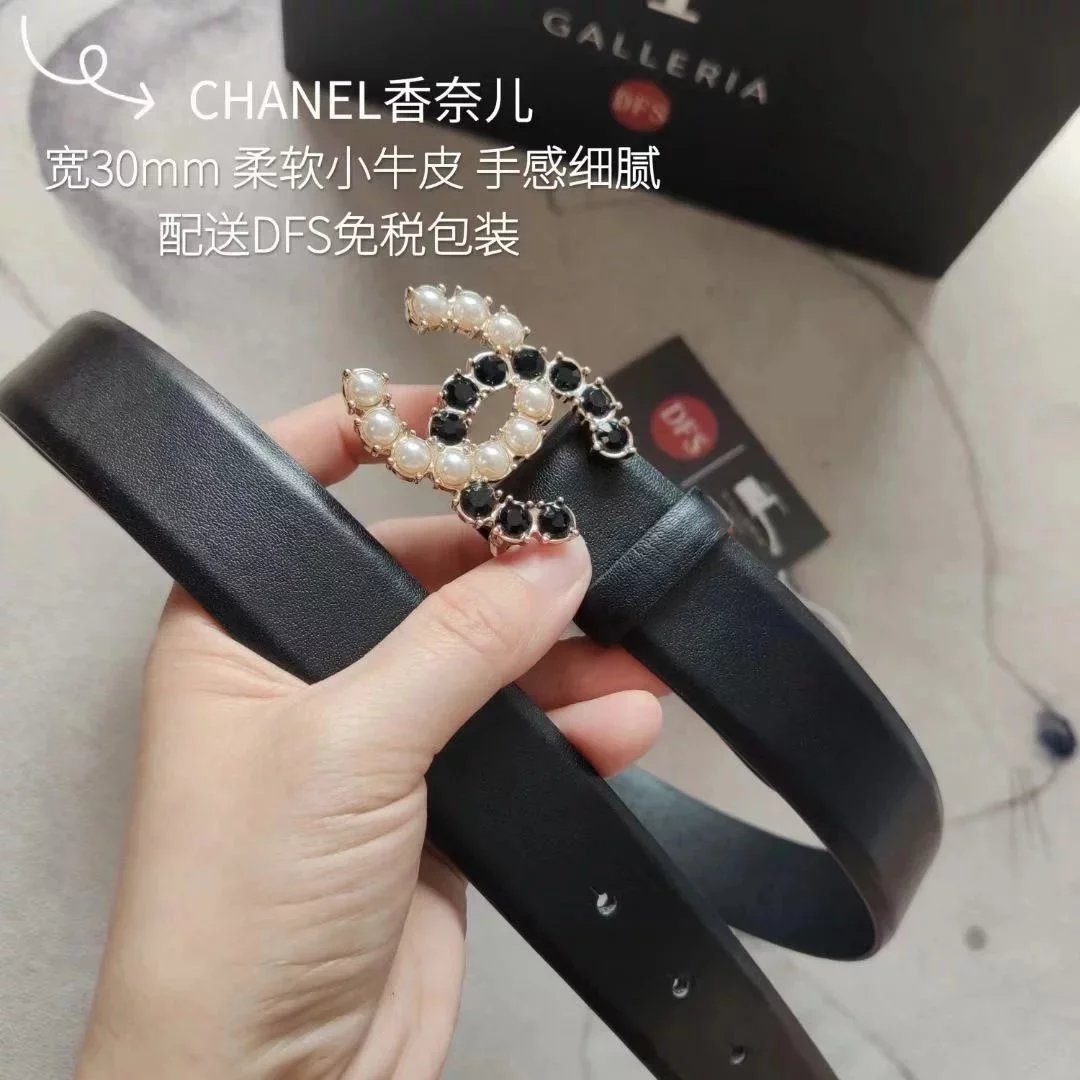 Chanel Belt Top version Double-Sided Head Layer Cowhide Belt Fashionable All-Match Genuine Leather Clothes Accessories Width3.0cm