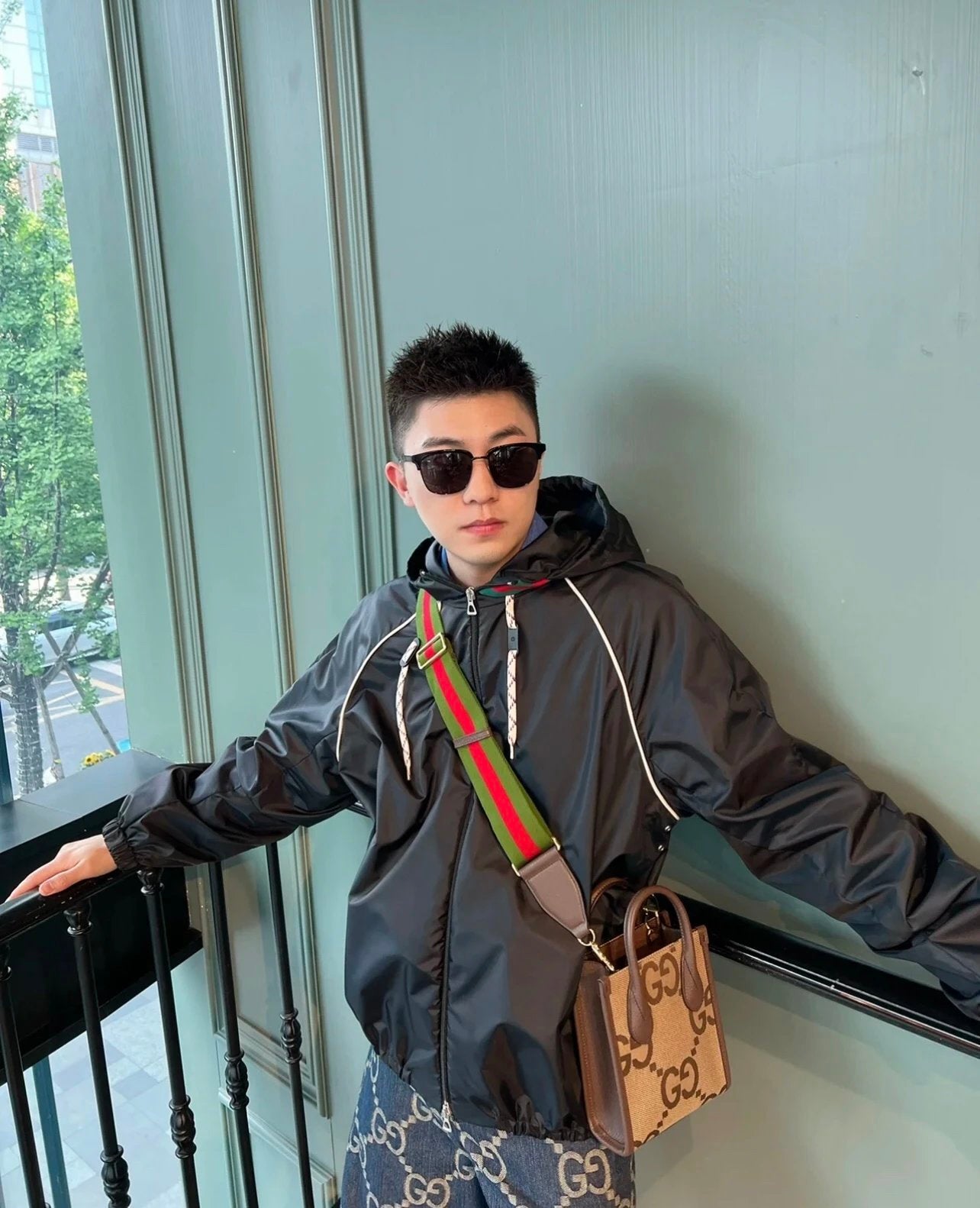 Gucci Jackets 24FW Hooded Jacket with Red and Green Webbing Collar, Unisex Windproof Waterproof Outdoor Thermal Jacket