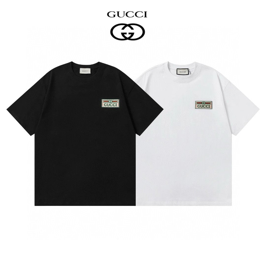 Gucci T-shirt Double G Letter Color Embroidery Logo round Neck Short Sleeve25ss New Pure Cotton Unisex Style T T-shirt OS Loose Fit Base Shirt Short Sleeve T-Shirt Top