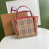 Burberry Women's Bag Top version horseferry Women's Bag Plaid Canvas Tote Shoulder Bag Handbag Shopping Bag Original Single Invisible Horse Shopping Bag Hatchet Man Shopping Bag
