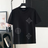 Louis Vuitton LV T-shirt Four-leaf Clover Embroidery on the Chest logo round Neck Short Sleeve25ss New Pure Cotton Unisex Style T T-shirt OS Loose Fit Base Shirt Top Half Sleeve T-Shirt
