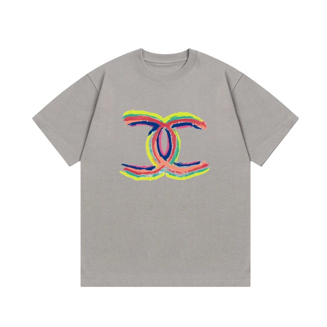 Chanel T-shirt Rainbow Letter Direct Print logo round Neck Short Sleeve25ss New Pure Cotton Unisex Style T T-shirt OS Loose Fit Base Shirt Top Half Sleeve T-Shirt
