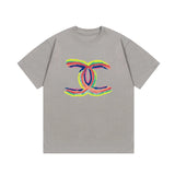 Chanel T-shirt Rainbow Letter Direct Print logo round Neck Short Sleeve25ss New Pure Cotton Unisex Style T T-shirt OS Loose Fit Base Shirt Top Half Sleeve T-Shirt