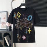 Louis Vuitton LV T-shirt Front Letter Pattern Graffiti Print logo round Neck Short Sleeve25ss New pure cotton T Unisex T-Shirt OS Drop Shoulder Loose Fit Base Shirt Top T-Shirt Short Sleeve