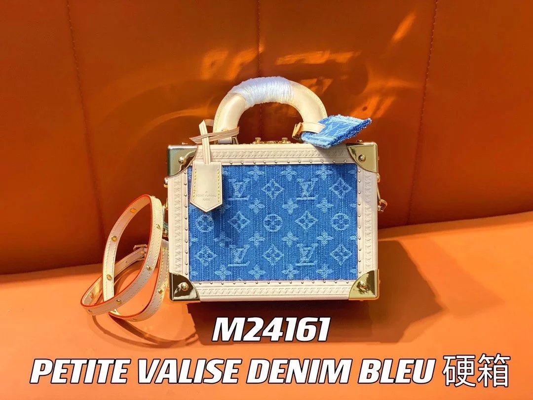 Louis Vuitton LV Women's Bag Top version 【Super Original Factory】2024Spring Style Tannin Jean Bag PetiteValise Hard Box Cosmetic Case M24161Denim Jean Bag Women's Bag Men's Bag