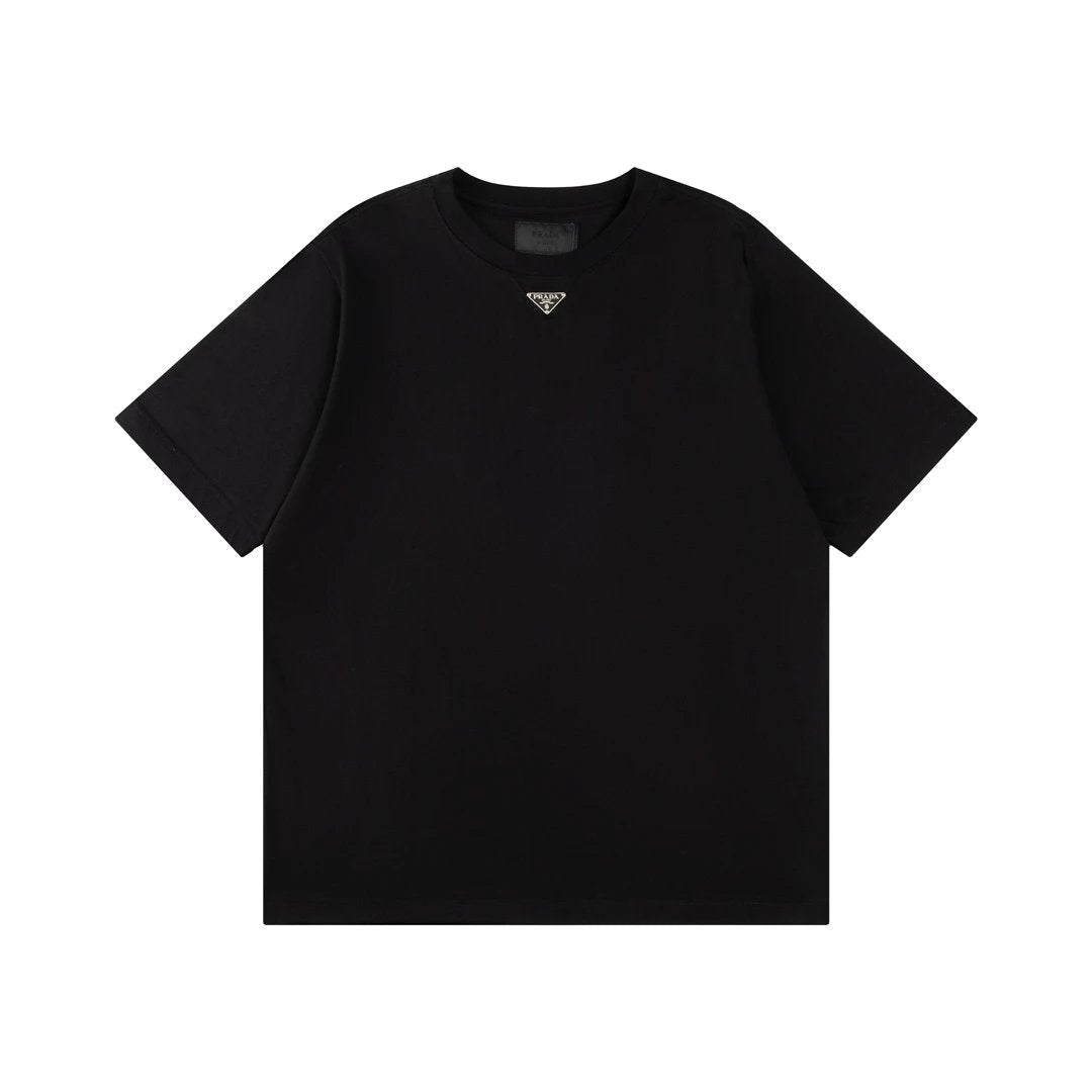 PRADA T-shirt Chest Triangle Mark logo round Neck Short Sleeve25ss New Pure Cotton Unisex Style T Casual T-Shirt Base Layer Shirt OS Loose Fit Half Sleeve Top Plus Size
