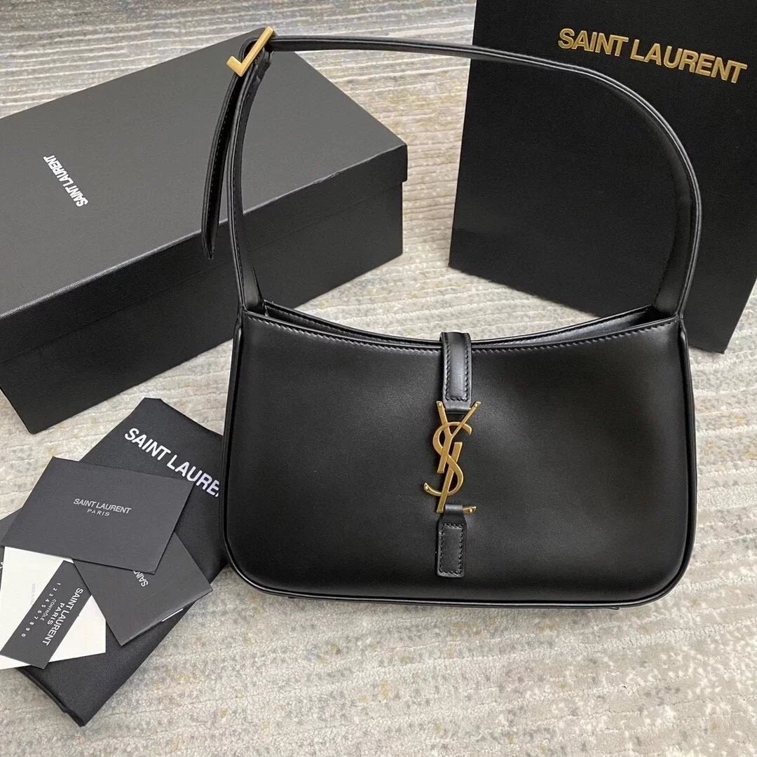 YSL Women's Bag Top version 【Italian Original Leather】Yang Shulin New LE5A7Underarm Bag Cowhide Plain Crocodile Pattern Underarm Saddle Bag Plug-in Bag Buckle Handbag Shoulder Bag Women's Bag Women's Bag657228710310