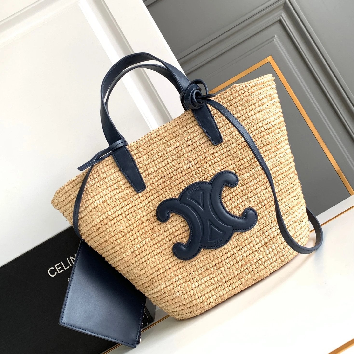 Celine women's bag Top version 【Original High Version】24New TEEN Woven Vegetable Basket Straw Bag Hand-Woven Arc De Triomphe Woven Beach Bag Vacation Bag Handbag Messenger Bag Shoulder Bag Women's Bag115802