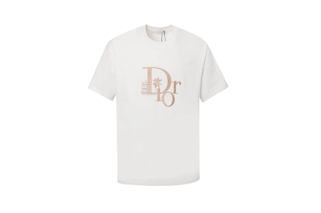 Dior T-shirt Gold Embroidery on the Chest logo Round neck short-sleeve pure cotton T Unisex T-Shirt OS Loose Fit Base Shirt Summer New Casual Simple T-Shirt