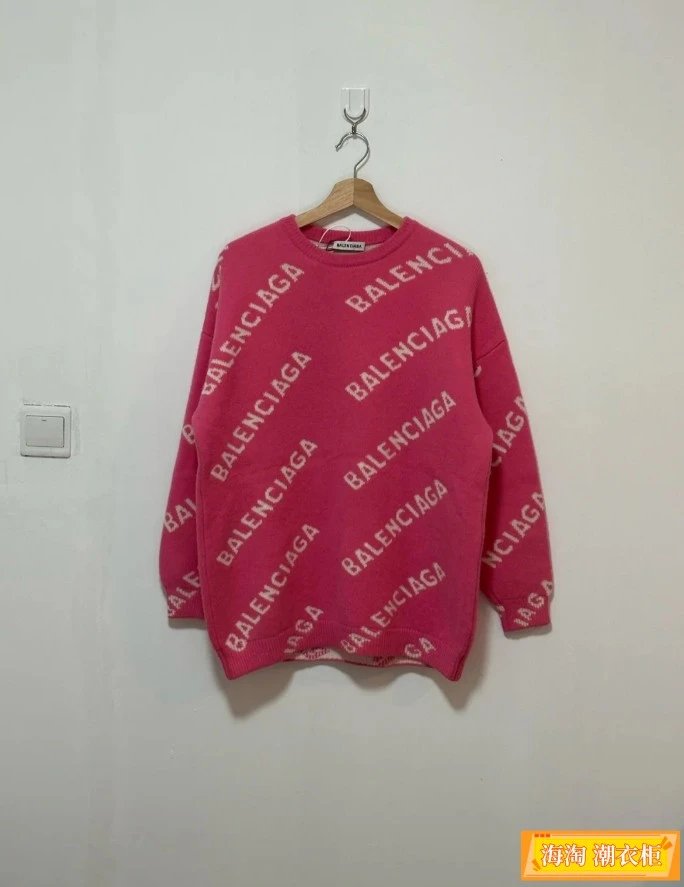 Balenciaga Clothing New Letters logo Jacquard Knit Casual round Neck Sweater Men's Top Women's