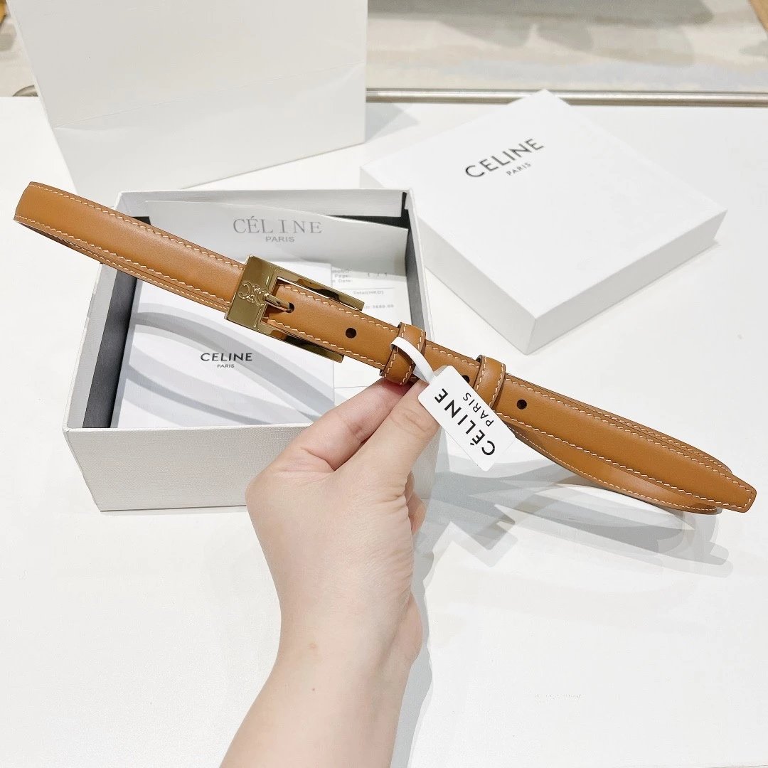 Celine Belt Top version First Layer Cowhide Counter Version Belt Female Arc De Triomphe Fashion All-Match Leather Jeans Suit Jacket Dress Thin Belt Same Style Belt『Level Surrogate Shopping』1.8Women's More than One Colors Imported Cowhide Belt Retro Distre