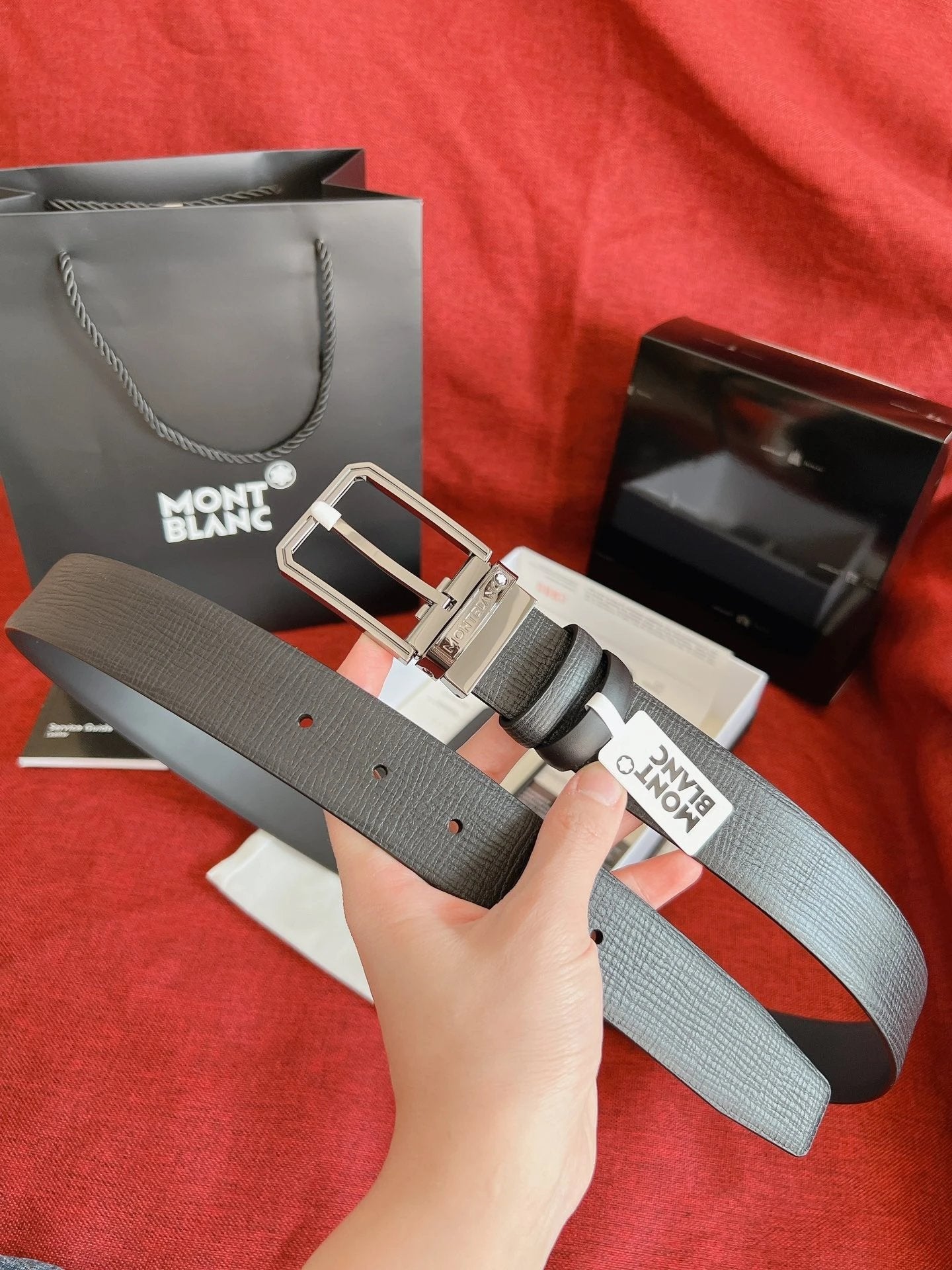 Montblanc Belt Top version Business Casual Belt Belt High Quality Double-Sided Head Layer Cowhide with Steel Buckle Men's Leather Belt Fashion All-Match Business Belt Double-Sided Available3.5