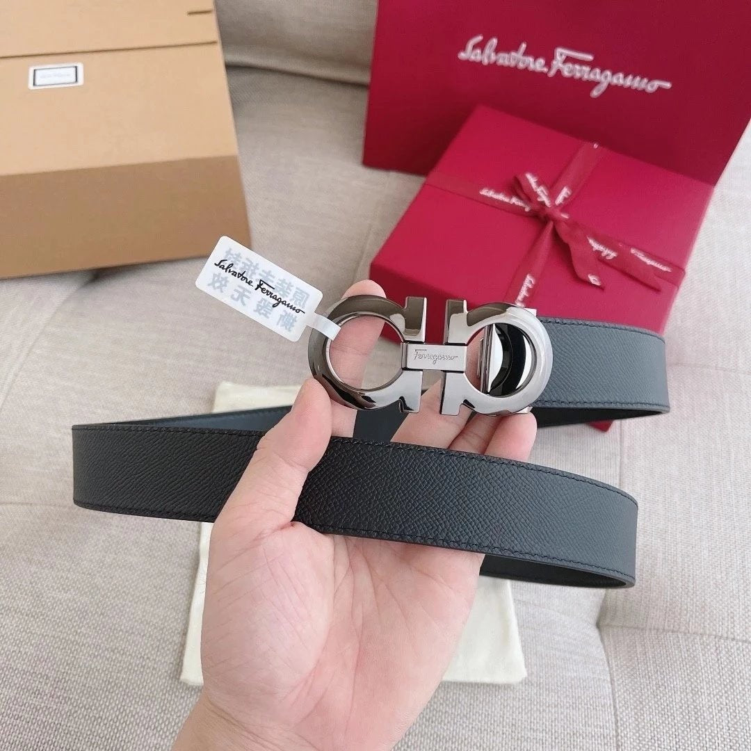 Ferragamo Belt Top version 【Counter Version Full Package】Belt Width for Men and Women3.5cm with Chip nfc Anti-Counterfeiting Quality Counter Full Set Packaging Italian Double-Sided Cowhide Matching Boutique Brass Buckle Length Can Be Cut by Yourself Count