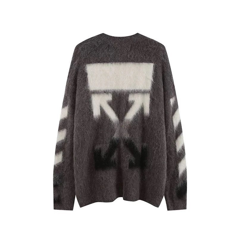 OFF-White Sweater Top Version Verified Quality Sweater Pullover Black and White Arrow Gradient Mohair Autumn and Winter Rendering Knitted Men and Women