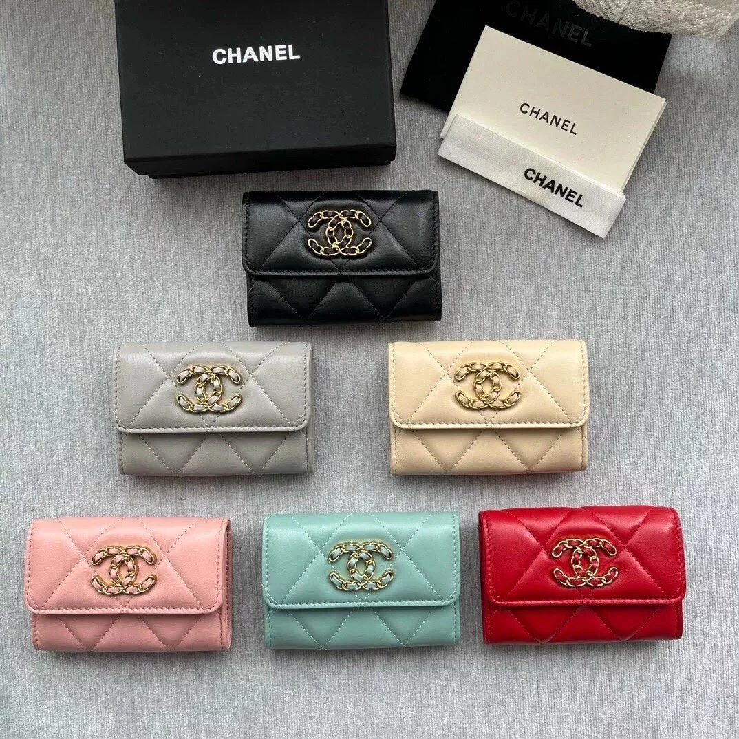 Chanel Wallet Top version Small new19bag Mouth Cover Coin Purse2022Latest logo With Large Rhombus Plaid，Imported Lambskin and Retro Hardware Men's Card Holder Ladies Card Holder Card Holder Wallet