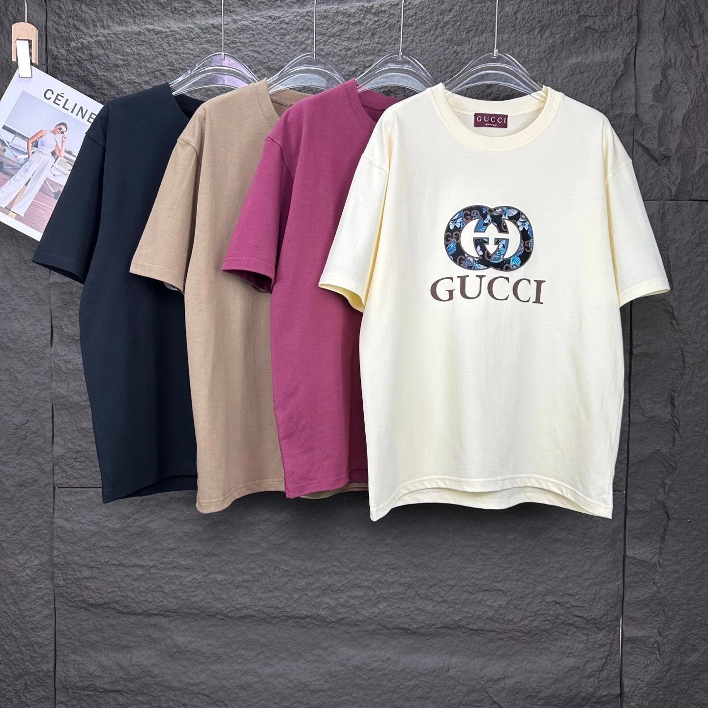 Gucci T-shirt Front Chest Embossed Letter Print logo round Neck Short Sleeve25ss New Pure Cotton Unisex Style T T-shirt OS Loose Fit Base Shirt Top Half Sleeve T-Shirt