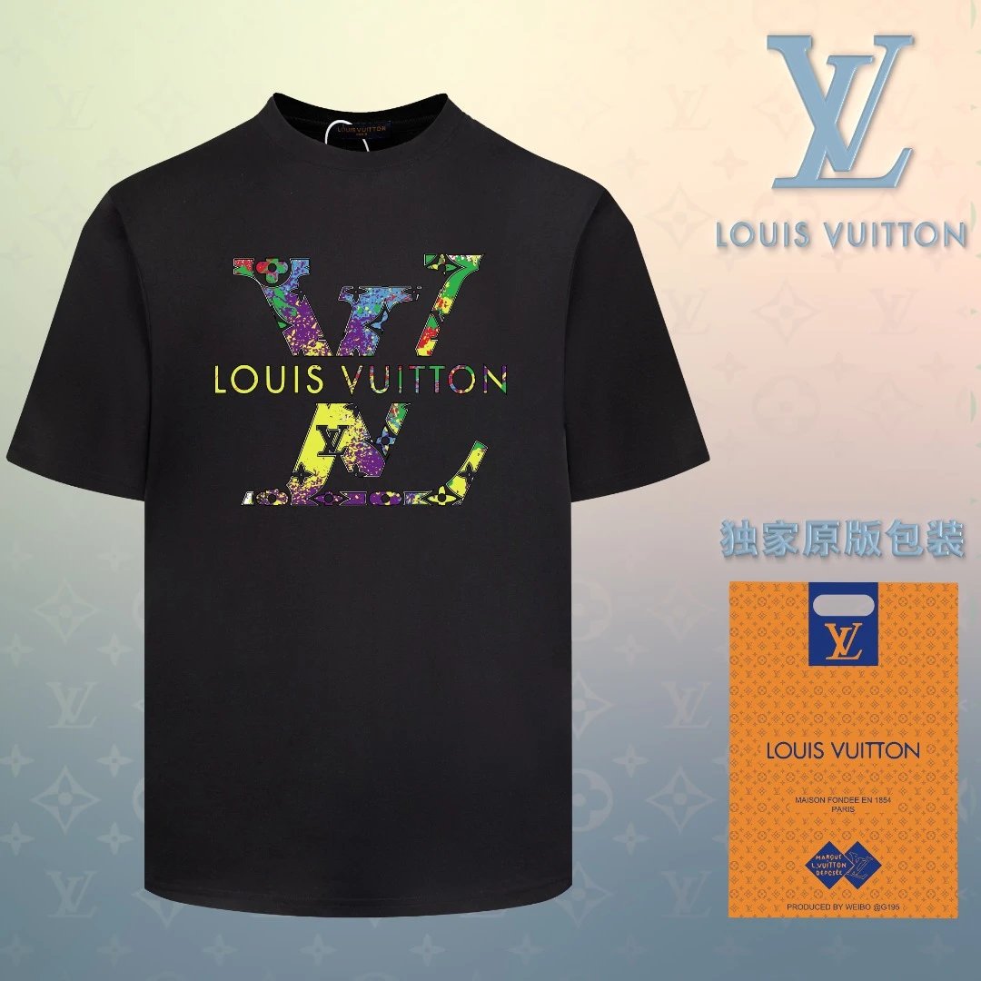 Louis Vuitton LV T-shirt Colorful Print on the Chest logo round Neck Short Sleeve25ss New Pure Cotton Unisex Style T T-shirt OS Loose Fit Base Shirt Short Sleeve T-Shirt Top