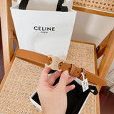 Celine Belt Top version Original Order in Stock Classic Triumph Door Latch Women's Belt Italy Imported Double-Sided Calfskin Retro Bright Gold Brass Buckle Belt Women's Width2.5Belt Female Women's Belt