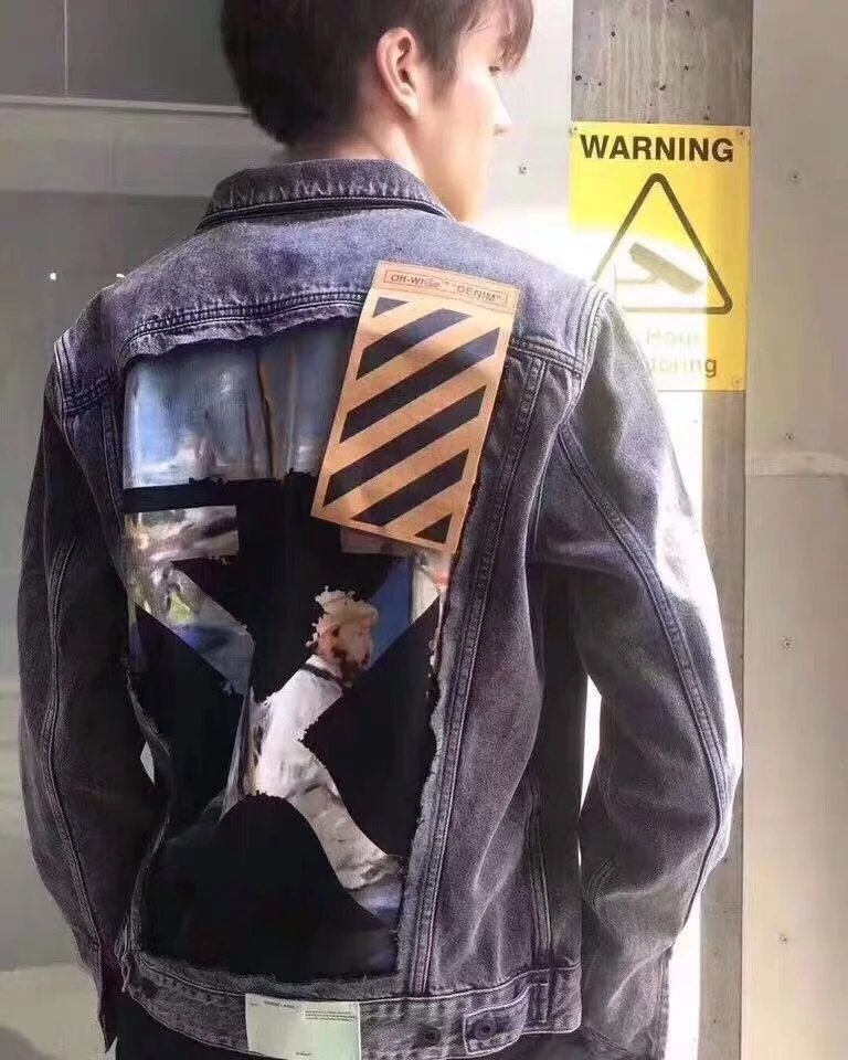 OFF -White Jackets Top Version19ss Autumn and Winter Monet Oil Painting Stitching Denim Jacket Coat Men and Women