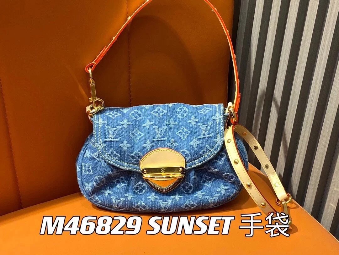 Louis Vuitton LV Women's Bag Top version 【Super Original Factory】2024Spring Style Tannin Jean Bag Sunset Small Ingot Bag Underarm Bag Crossbody Bag M46829Denim Denim Extendable Shoulder Strap