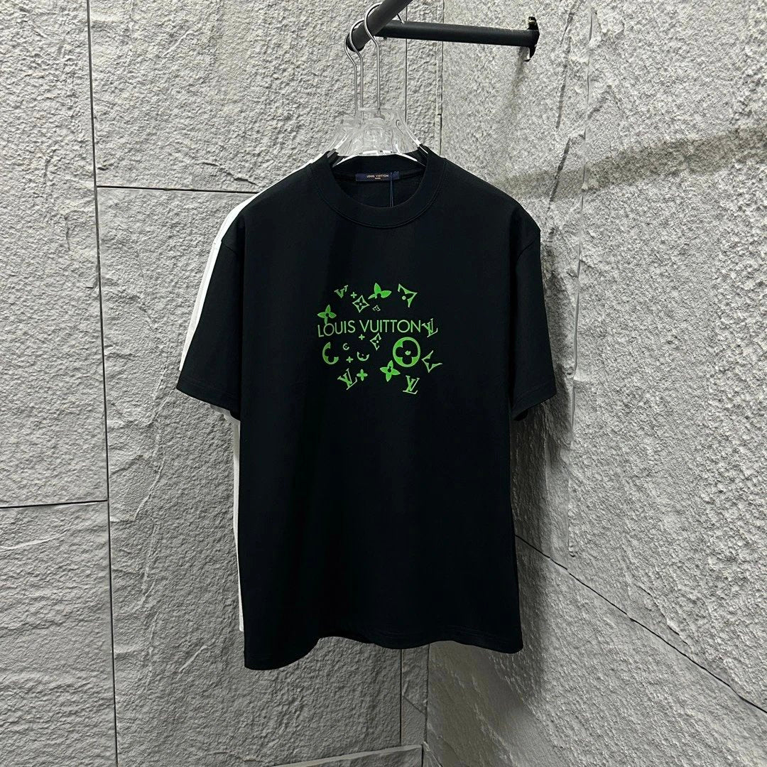 Louis Vuitton LV T-shirt Classic Circle Letter Flocking Print Crew Neck Short Sleeve Pure Cotton T T-shirt ins Unisex Simple Summer New Casual Base Shirt T-Shirt