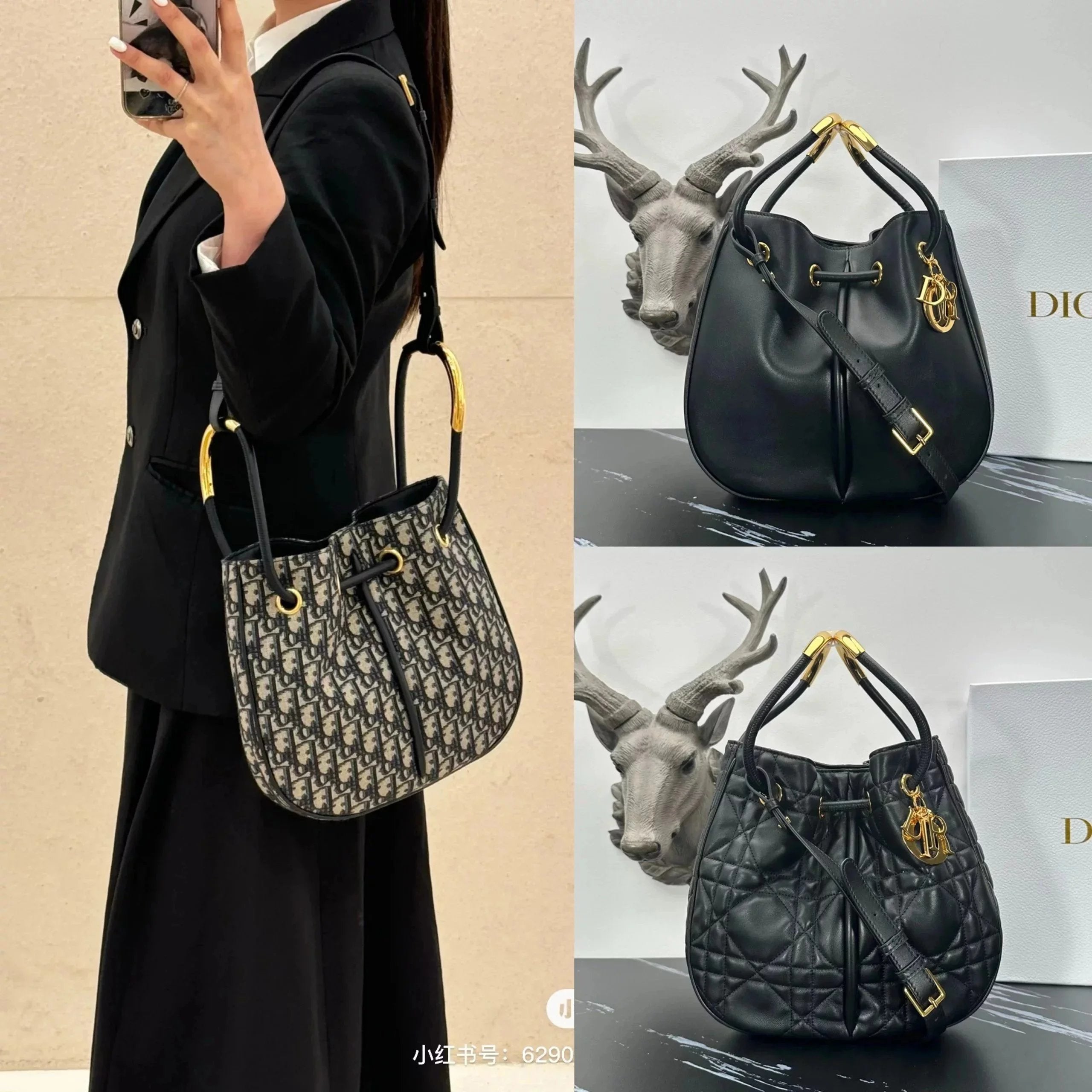 Dior Women's Bag Top version 【Grade Surrogate Shopping Original Factory】24Autumn and Winter New Presbyopic Blue Embroidery Nolita Series Medium Basket Bag Single Shoulder Crossbody Women's Bag