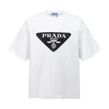 PRADA T-shirt Large Triangle Print on Chest logo round Neck Short Sleeve25ss New Pure Cotton Unisex Style T T-shirt OS Loose Fit Base Shirt Short Sleeve Top T-Shirt