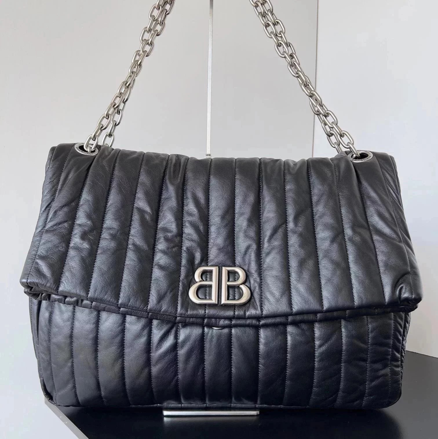 Balenciaga Bag Top version 【Overseas Original Factory】Monaco Quilting Series23Winter New Style Quilted Thin Cowhide Shoulder Messenger Bag Portable Underarm Women's Bag Fashion Leisure Commute Women's Bag