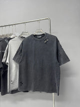 Chrome Hearts T-shirt Heavy Craft Distressed Cut Pin Round Neck Short Sleeve25ss New pure cotton T Unisex T-Shirt OS Loose Fit Base Shirt Top Half Sleeve T-Shirt