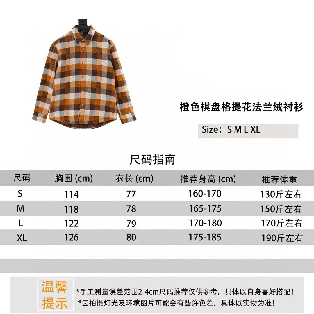 Louis Vuitton LV Shirt24Fw Orange Checkered Jacquard Flannel Shirt for Men and Women