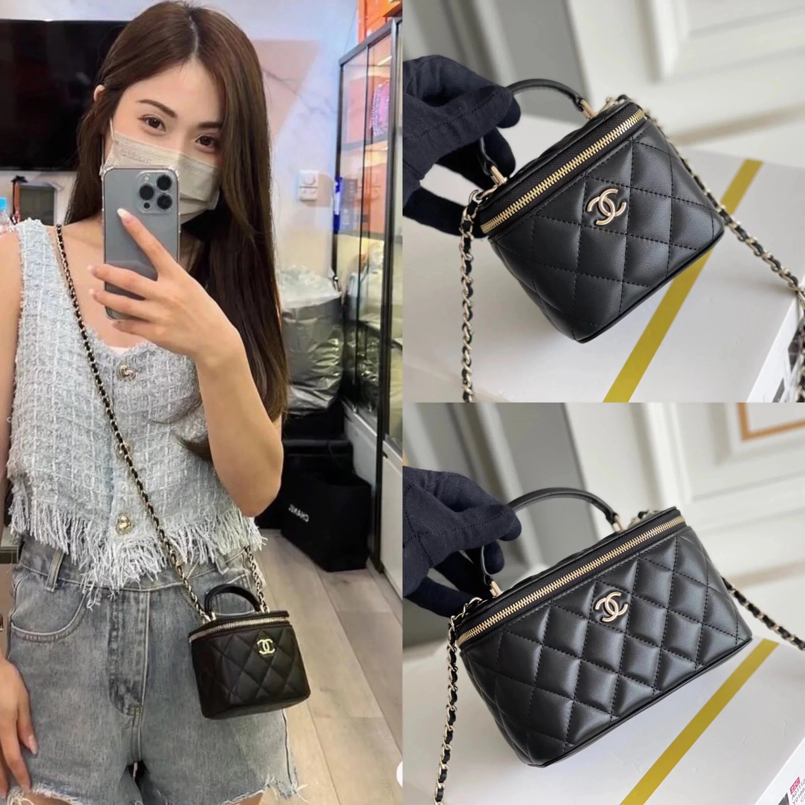 Chanel Women's Bag Top version 【**Version】Original Leather Bag Classic Super Cute Chain Handle Bag Cosmetic Bag Small Box Bag Small Waste Bag Handbag Messenger Bag mini Box Bag Cosmetic Case Small Bag Original Sheepskin Leather Women's Bag