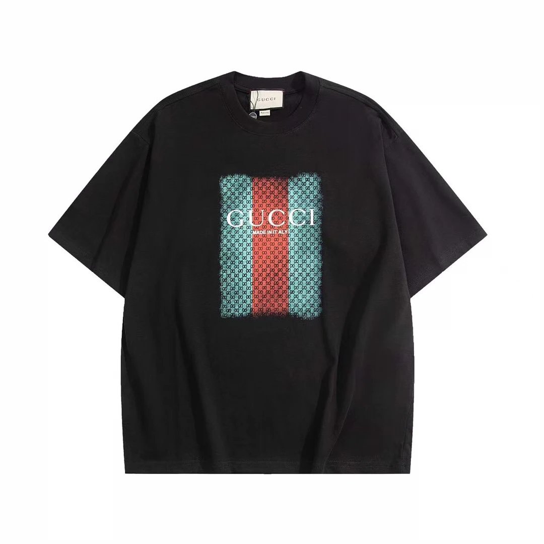 Gucci T-shirt Chest Letter Print logo round Neck Short Sleeve25ss New Pure Cotton Unisex Style T T-shirt OS Loose Fit Base Shirt Top Half Sleeve T-Shirt