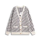 Dior Jackets Sheep Wool Jacquard Fabric Oblique Printed Cardigan Unisex Outerwear Long Sleeve Soft Lazy Style OS Loose Fit Thickened Jacket for Versatile Casual Wear