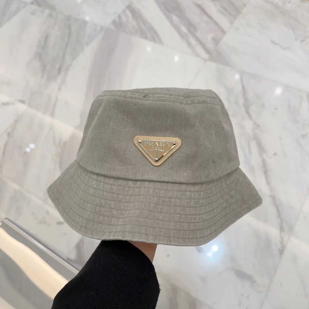 PRADA Hat Triangle mark logo Fisherman Hat Casual Sun Protection Face Covering UV Protection Outdoor Versatile Flat Top Bucket Hat