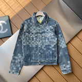 Louis Vuitton LV Jackets Mosaic Checkerboard Denim Jacket Unisex Autumn Winter New Sports Casual Loose Versatile