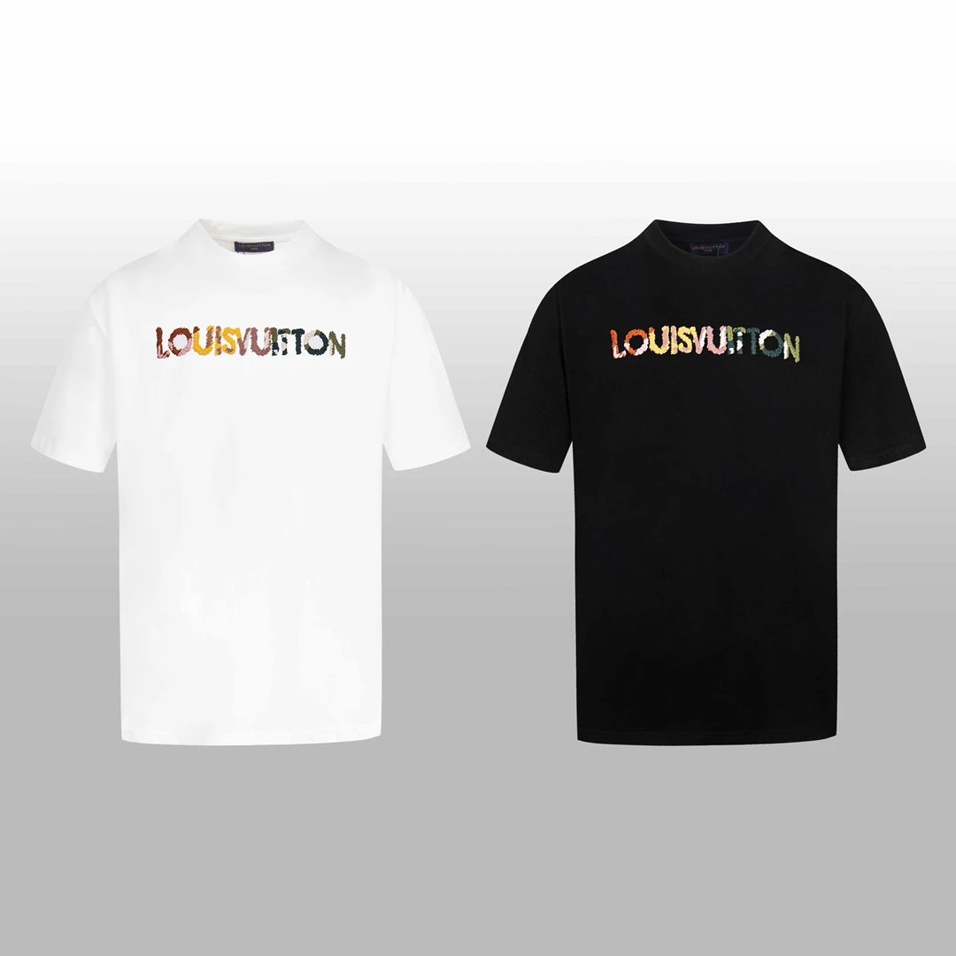 Louis Vuitton LV T-shirt Colorful Letter Embroidery on the Chest logo round Neck Short Sleeve25ss New pure cotton T Unisex T-Shirt OS Drop Shoulder Loose Fit Base Shirt Top T-Shirt Short Sleeve