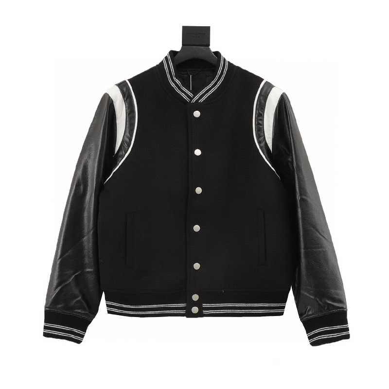 Givenchy Jackets 24FW Indian Silk Pearl Embroidery Woolen Leather Patchwork Sleeve Baseball Jacket for Men and Women