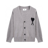 Ami Sweater Top Version Big Love Embroidered Wool Cardigan Casual Men and Women Couple Sweater Long Sleeve Knitted Coat