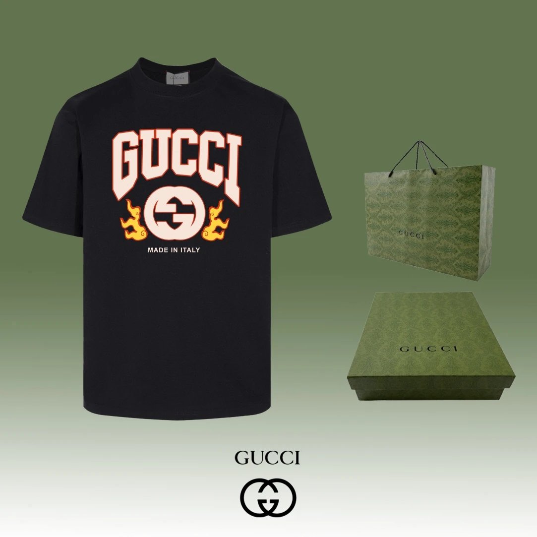 Gucci T-shirt Double-breasted G Letter Printing logo round Neck Short Sleeve25ss New Pure Cotton Unisex Style T T-shirt OS Loose Fit Base Shirt Half Sleeve T-Shirt Top Half Sleeve