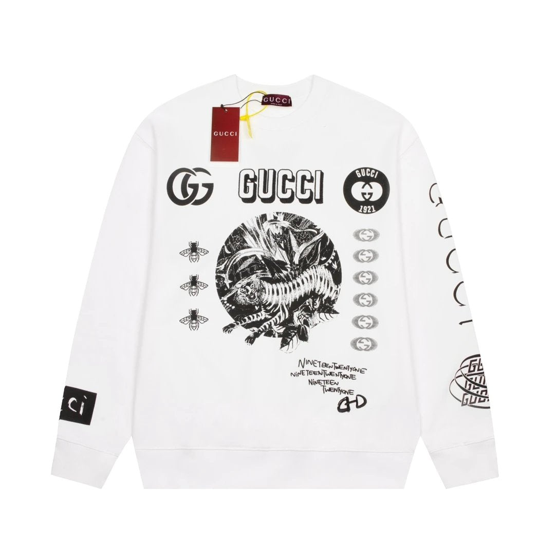 Gucci Hoodie Multi-Detail Micro-Embroidered Crewneck Sweatshirt Long Sleeve Base Shirt Outerwear Trendy Unisex Sports Casual OS Loose Fit Versatile New Autumn Winter Collection
